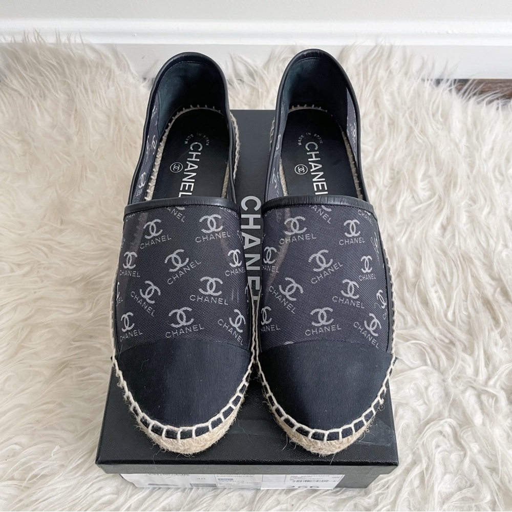 Chanel Mesh Grosgrain CC Espadrilles 40 Black White